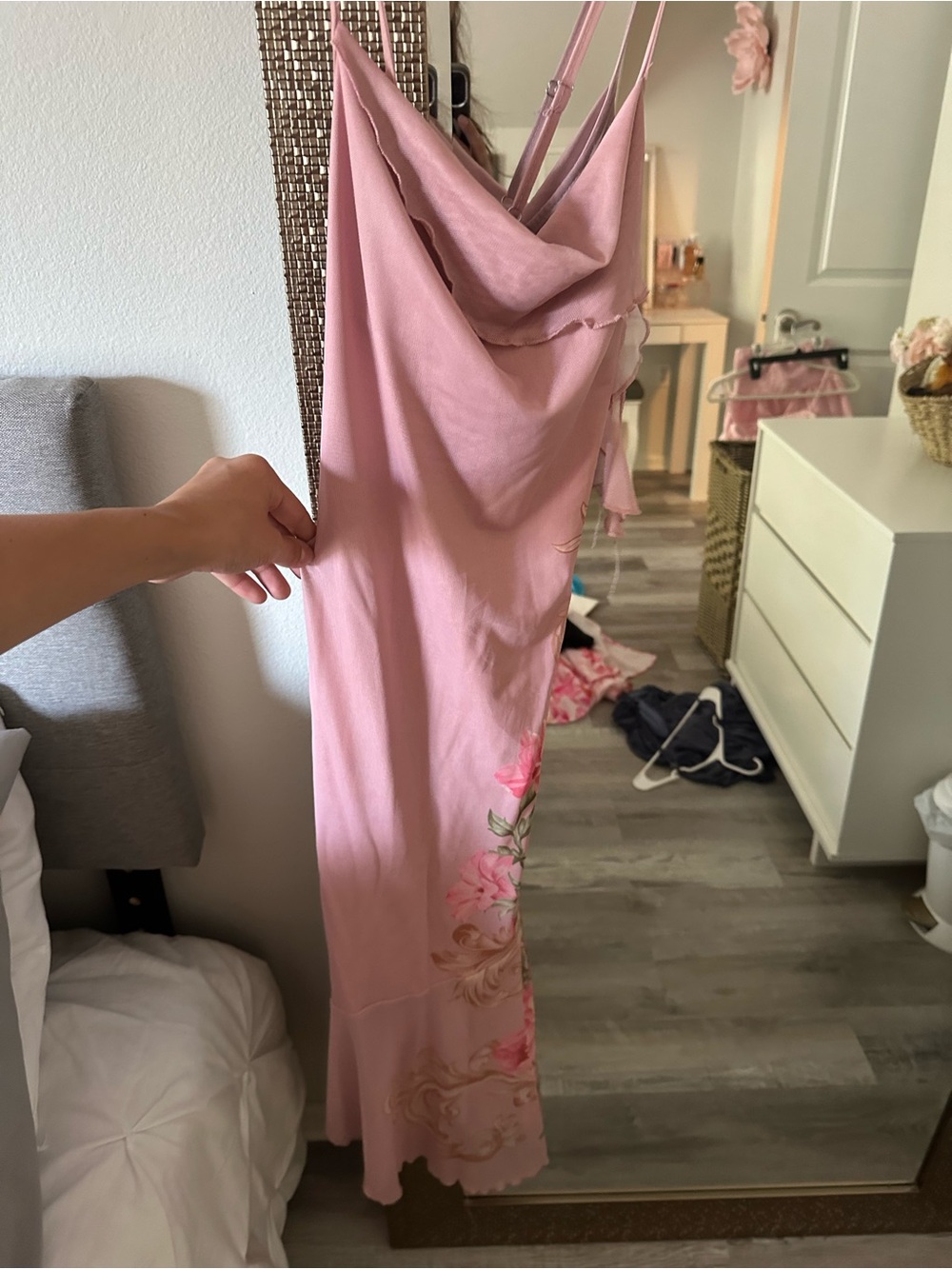 Pink Floral Satin Slip Maxi Dress